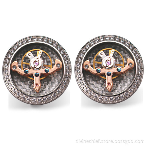 2016 Best Selling Mounted Stone Stainless Steel Tourbillon Movement Cufflinks